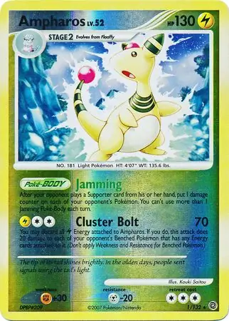 Ampharos Reverse Holo Pokemon card from Secret Wonders