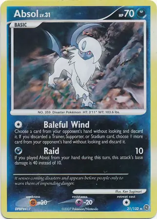 Absol Reverse Holo Pokemon card from Secret Wonders