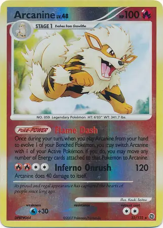 Arcanine Reverse Holo Pokemon card from Secret Wonders