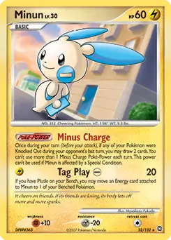 Minun Pokemon card from Secret Wonders
