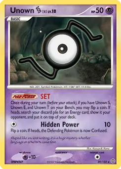Unown S Pokemon card from Secret Wonders