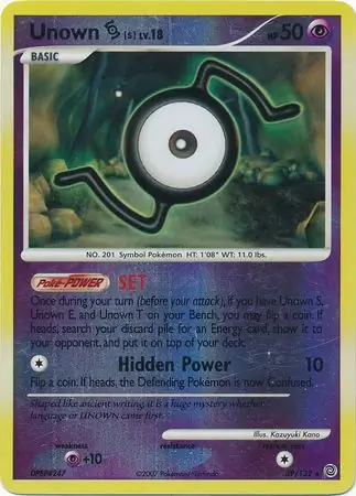 Unown S Reverse Holo Pokemon card from Secret Wonders
