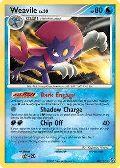 Weavile Pokemon card from Secret Wonders
