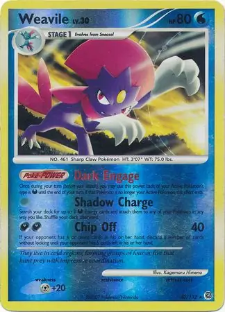 Weavile Reverse Holo Pokemon card from Secret Wonders