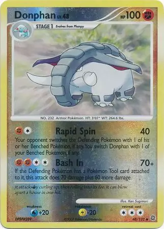 Donphan Reverse Holo Pokemon card from Secret Wonders