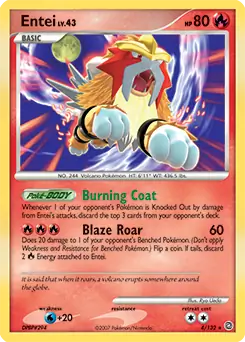 Entei Holo Pokemon card from Secret Wonders