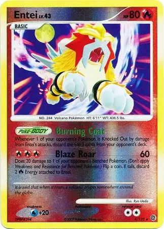 Entei Reverse Holo Pokemon card from Secret Wonders