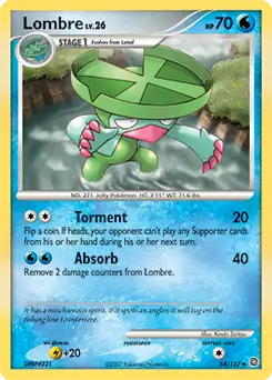Lombre Pokemon card from Secret Wonders