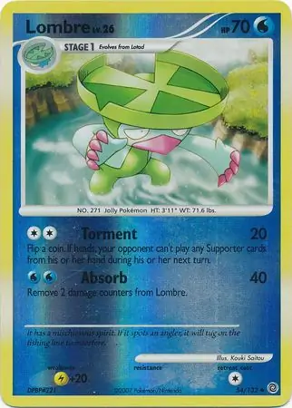 Lombre Reverse Holo Pokemon card from Secret Wonders