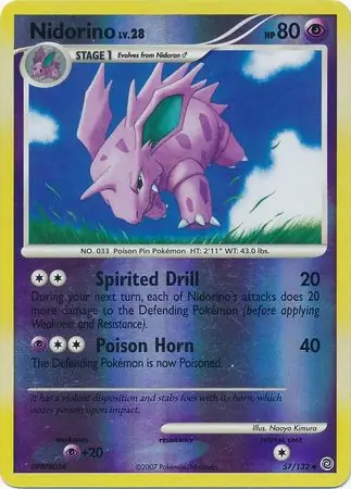 Nidorino Reverse Holo Pokemon card from Secret Wonders