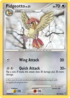 Pidgeotto Pokemon card from Secret Wonders