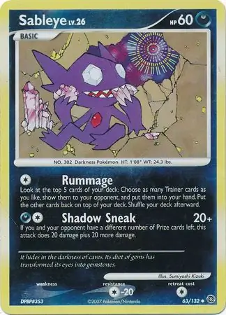 Sableye Reverse Holo Pokemon card from Secret Wonders