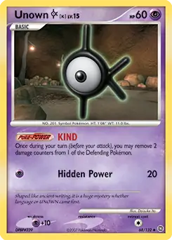 Unown K Pokemon card from Secret Wonders