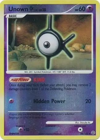 Unown K Reverse Holo Pokemon card from Secret Wonders