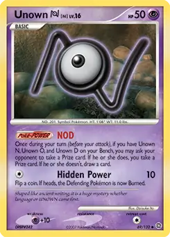 Unown N Pokemon card from Secret Wonders