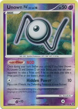 Unown N Reverse Holo Pokemon card from Secret Wonders