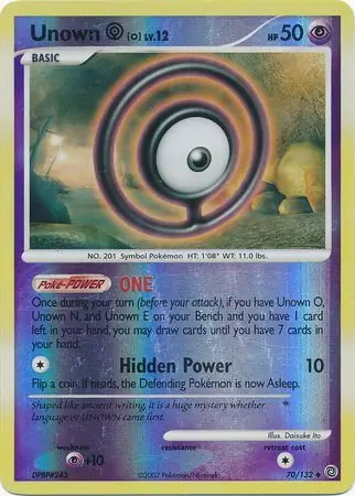 Unown O Reverse Holo Pokemon card from Secret Wonders