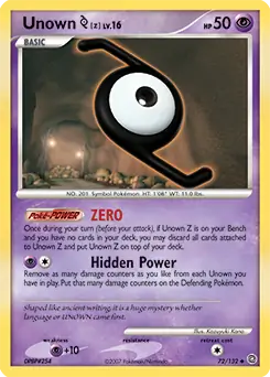 Unown Z Pokemon card from Secret Wonders