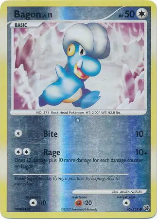 Bagon Reverse Holo Pokemon card from Secret Wonders
