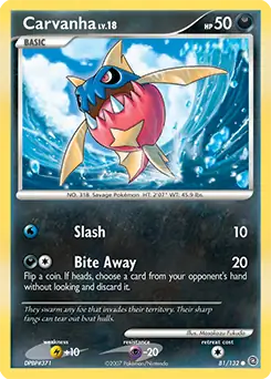 Carvanha Pokemon card from Secret Wonders