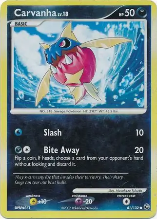 Carvanha Reverse Holo Pokemon card from Secret Wonders