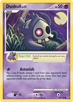 Duskull Pokemon card from Secret Wonders