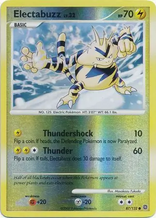Electabuzz Reverse Holo Pokemon card from Secret Wonders