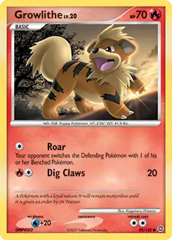 Growlithe Pokemon card from Secret Wonders
