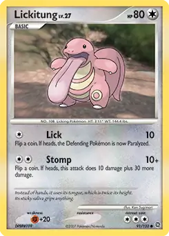 Lickitung Pokemon card from Secret Wonders