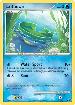 Lotad Pokemon card from Secret Wonders