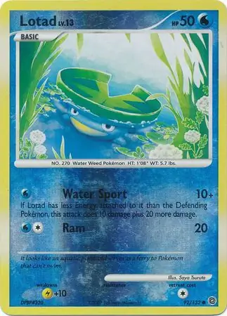 Lotad Reverse Holo Pokemon card from Secret Wonders