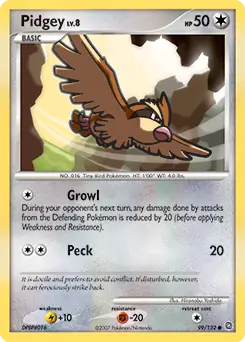 Pidgey Pokemon card from Secret Wonders