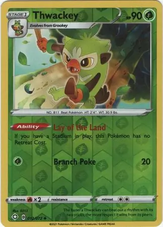 Thwackey Reverse Holo Pokemon card from Shining Fates