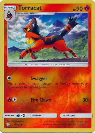 Torracat Reverse Holo Pokemon card from Shining Legends