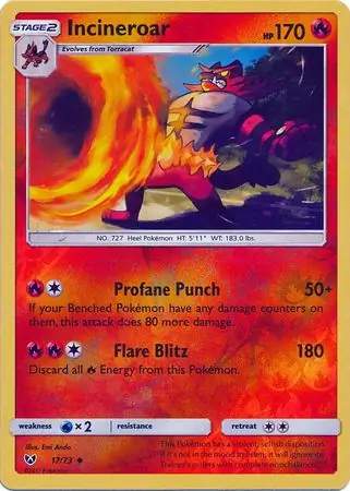 Incineroar Reverse Holo Pokemon card from Shining Legends