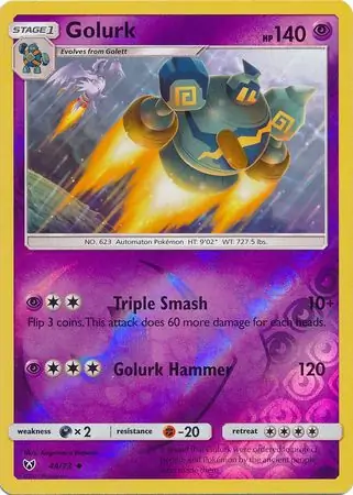 Golurk Reverse Holo Pokemon card from Shining Legends