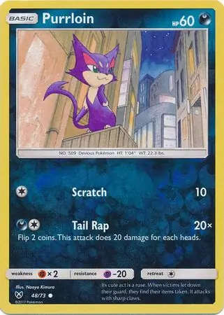 Purrloin Reverse Holo Pokemon card from Shining Legends