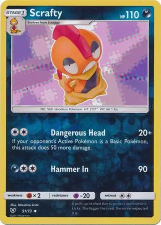Scrafty Reverse Holo Pokemon card from Shining Legends