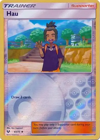 Hau Reverse Holo Pokemon card from Shining Legends