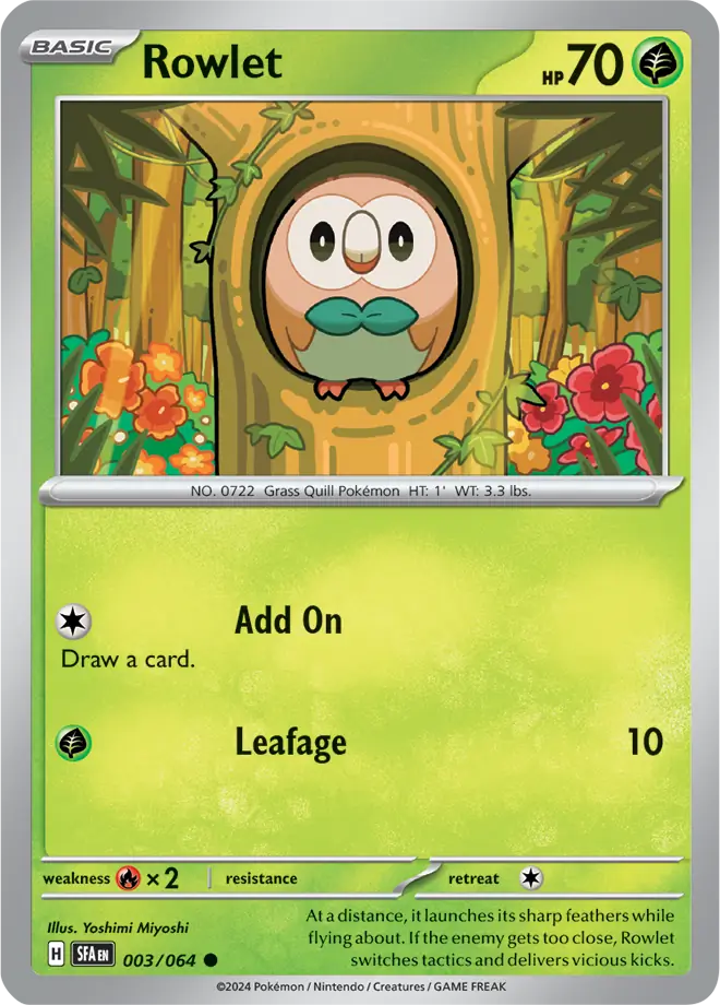Rowlet Pokemon card from Shrouded Fable