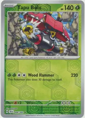 Tapu Bulu Reverse Holo Pokemon card from Shrouded Fable