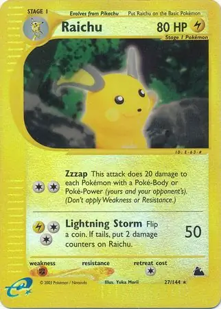Raichu Reverse Holo Pokemon card from Skyridge