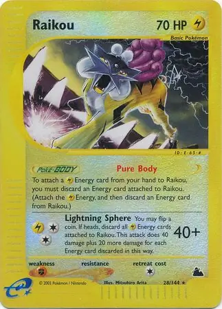 Raikou Reverse Holo Pokemon card from Skyridge