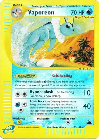 Vaporeon Reverse Holo Pokemon card from Skyridge