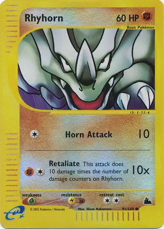 Rhyhorn Reverse Holo Pokemon card from Skyridge