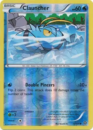 Clauncher Reverse Holo Pokemon card from Steam Siege
