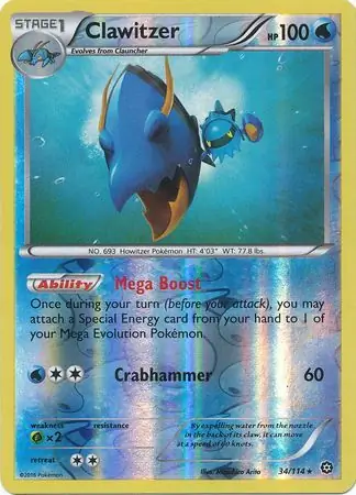 Clawitzer Reverse Holo Pokemon card from Steam Siege