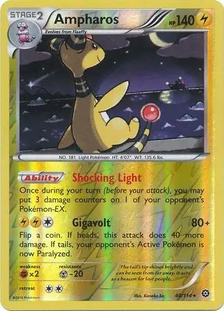 Ampharos Reverse Holo Pokemon card from Steam Siege