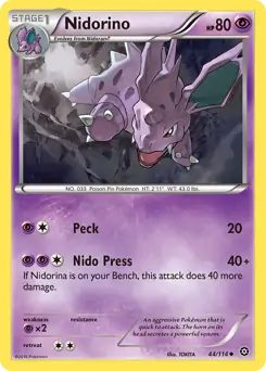 Nidorino Pokemon card from Steam Siege