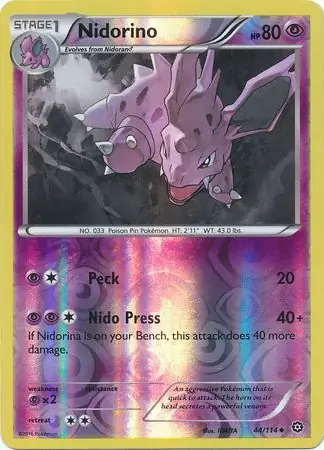 Nidorino Reverse Holo Pokemon card from Steam Siege